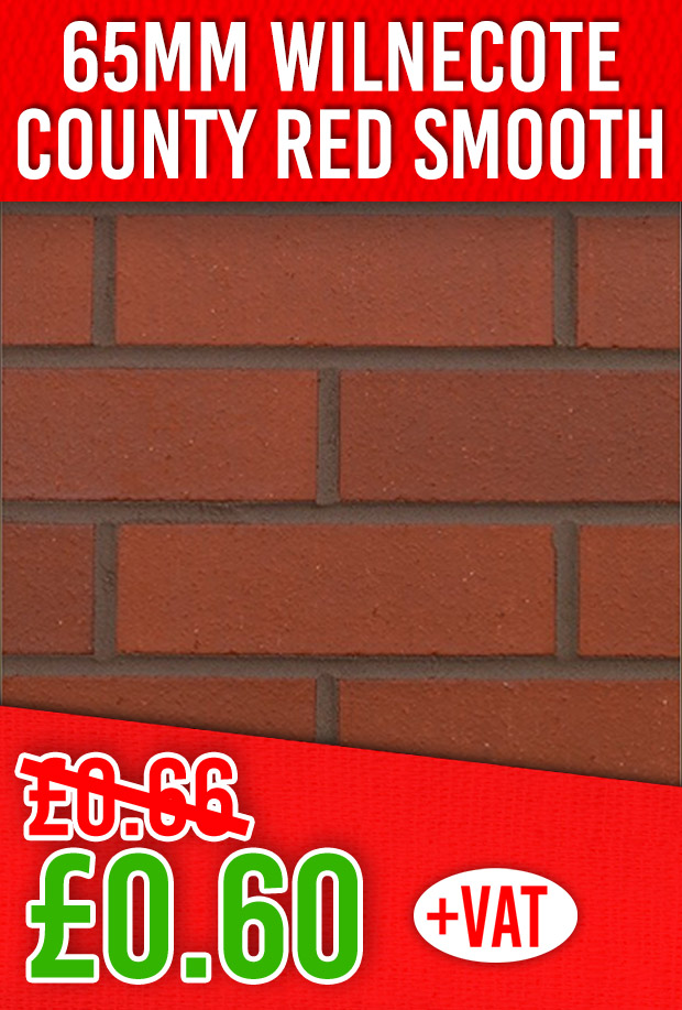 65mm Wilnecote County Red Smooth Brick Now £0.60 per Brick